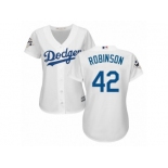 Women Majestic Los Angeles Dodgers #42 Jackie Robinson Replica White Home 2017 World Series Bound Cool Base MLB Jersey