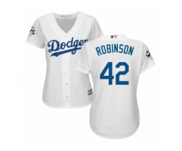 Women Majestic Los Angeles Dodgers #42 Jackie Robinson Replica White Home 2017 World Series Bound Cool Base MLB Jersey