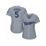 Women Majestic Los Angeles Dodgers #5 Corey Seager Replica Grey Road 2017 World Series Bound Cool Base MLB Jersey