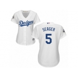 Women Majestic Los Angeles Dodgers #5 Corey Seager Replica White Home 2017 World Series Bound Cool Base MLB Jersey