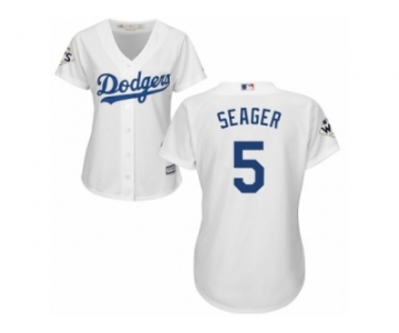 Women Majestic Los Angeles Dodgers #5 Corey Seager Replica White Home 2017 World Series Bound Cool Base MLB Jersey