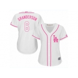 Women Majestic Los Angeles Dodgers #6 Curtis Granderson Authentic White Fashion Cool Base MLB Jersey