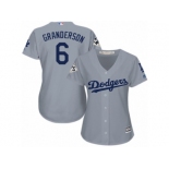 Women Majestic Los Angeles Dodgers #6 Curtis Granderson Replica Grey Road 2017 World Series Bound Cool Base MLB Jersey