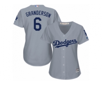 Women Majestic Los Angeles Dodgers #6 Curtis Granderson Replica Grey Road Cool Base MLB Jersey