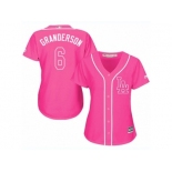 Women Majestic Los Angeles Dodgers #6 Curtis Granderson Replica Pink Fashion Cool Base MLB Jersey