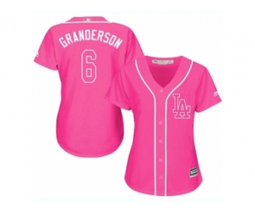 Women Majestic Los Angeles Dodgers #6 Curtis Granderson Replica Pink Fashion Cool Base MLB Jersey