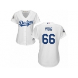 Women Majestic Los Angeles Dodgers #66 Yasiel Puig Replica White Home 2017 World Series Bound Cool Base MLB Jersey