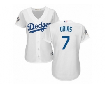 Women Majestic Los Angeles Dodgers #7 Julio Urias Replica White Home 2017 World Series Bound Cool Base MLB Jersey