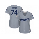 Women Majestic Los Angeles Dodgers #74 Kenley Jansen Replica Grey Road 2017 World Series Bound Cool Base MLB Jersey