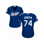 Women Majestic Los Angeles Dodgers #74 Kenley Jansen Replica Royal Blue Alternate 2017 World Series Bound Cool Base MLB Jersey