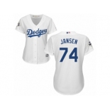 Women Majestic Los Angeles Dodgers #74 Kenley Jansen Replica White Home 2017 World Series Bound Cool Base MLB Jersey