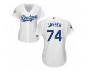 Women Majestic Los Angeles Dodgers #74 Kenley Jansen Replica White Home 2017 World Series Bound Cool Base MLB Jersey