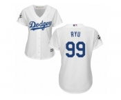 Women Majestic Los Angeles Dodgers #99 Hyun-Jin Ryu Replica White Home 2017 World Series Bound Cool Base MLB Jersey