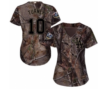 Women's Majestic Los Angeles Dodgers #10 Justin Turner Authentic Camo Realtree Collection Flex Base 2018 World Series MLB Jersey