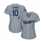 Women's Majestic Los Angeles Dodgers #10 Justin Turner Authentic Grey Road Cool Base 2018 World Series MLB Jersey