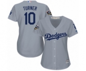 Women's Majestic Los Angeles Dodgers #10 Justin Turner Authentic Grey Road Cool Base 2018 World Series MLB Jersey