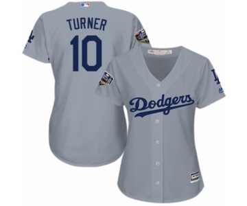 Women's Majestic Los Angeles Dodgers #10 Justin Turner Authentic Grey Road Cool Base 2018 World Series MLB Jersey