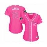 Women's Majestic Los Angeles Dodgers #10 Justin Turner Authentic Pink Fashion Cool Base 2018 World Series MLB Jersey