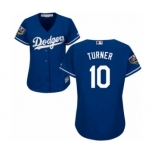 Women's Majestic Los Angeles Dodgers #10 Justin Turner Authentic Royal Blue Alternate Cool Base 2018 World Series MLB Jersey