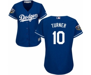 Women's Majestic Los Angeles Dodgers #10 Justin Turner Authentic Royal Blue Alternate Cool Base 2018 World Series MLB Jersey