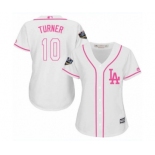 Women's Majestic Los Angeles Dodgers #10 Justin Turner Authentic White Fashion Cool Base 2018 World Series MLB Jersey