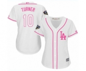 Women's Majestic Los Angeles Dodgers #10 Justin Turner Authentic White Fashion Cool Base 2018 World Series MLB Jersey