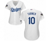 Women's Majestic Los Angeles Dodgers #10 Justin Turner Authentic White Home Cool Base 2018 World Series MLB Jersey