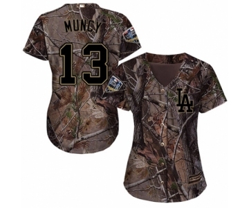 Women's Majestic Los Angeles Dodgers #13 Max Muncy Authentic Camo Realtree Collection Flex Base 2018 World Series MLB Jersey