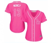 Women's Majestic Los Angeles Dodgers #13 Max Muncy Authentic Pink Fashion Cool Base MLB Jersey