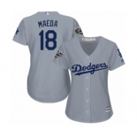 Women's Majestic Los Angeles Dodgers #18 Kenta Maeda Authentic Grey Road Cool Base 2018 World Series MLB Jersey