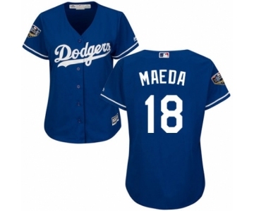 Women's Majestic Los Angeles Dodgers #18 Kenta Maeda Authentic Royal Blue Alternate Cool Base 2018 World Series MLB Jersey