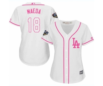 Women's Majestic Los Angeles Dodgers #18 Kenta Maeda Authentic White Fashion Cool Base 2018 World Series MLB Jersey