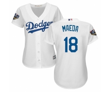 Women's Majestic Los Angeles Dodgers #18 Kenta Maeda Authentic White Home Cool Base 2018 World Series MLB Jersey