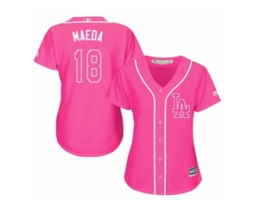 Women's Majestic Los Angeles Dodgers #18 Kenta Maeda Replica Pink Fashion Cool Base MLB Jersey