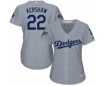 Women's Majestic Los Angeles Dodgers #22 Clayton Kershaw Authentic Grey 2018 World Series MLB Jersey