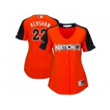 Women's Majestic Los Angeles Dodgers #22 Clayton Kershaw Replica Orange National League 2017 MLB All-Star MLB Jersey