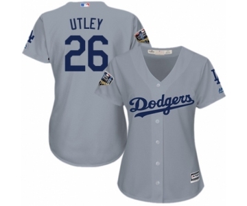 Women's Majestic Los Angeles Dodgers #26 Chase Utley Authentic Grey Road Cool Base 2018 World Series MLB Jersey