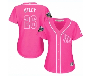 Women's Majestic Los Angeles Dodgers #26 Chase Utley Authentic Pink Fashion Cool Base 2018 World Series MLB Jersey