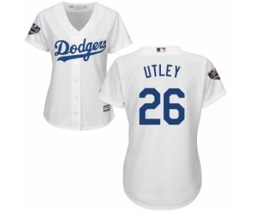 Women's Majestic Los Angeles Dodgers #26 Chase Utley Authentic White Home Cool Base 2018 World Series MLB Jersey