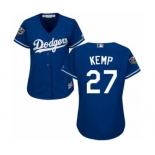 Women's Majestic Los Angeles Dodgers #27 Matt Kemp Authentic Royal Blue Alternate Cool Base 2018 World Series MLB Jersey