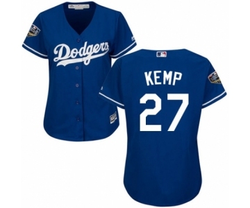 Women's Majestic Los Angeles Dodgers #27 Matt Kemp Authentic Royal Blue Alternate Cool Base 2018 World Series MLB Jersey