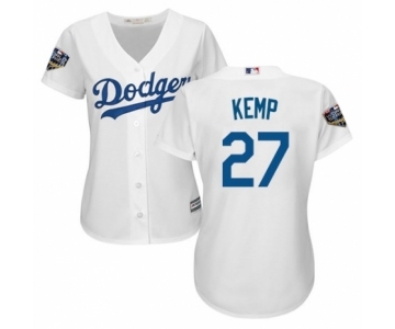 Women's Majestic Los Angeles Dodgers #27 Matt Kemp Authentic White Home Cool Base 2018 World Series MLB Jersey