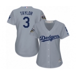 Women's Majestic Los Angeles Dodgers #3 Chris Taylor Authentic Grey Road Cool Base 2018 World Series MLB Jersey