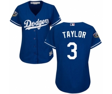 Women's Majestic Los Angeles Dodgers #3 Chris Taylor Authentic Royal Blue Alternate Cool Base 2018 World Series MLB Jersey