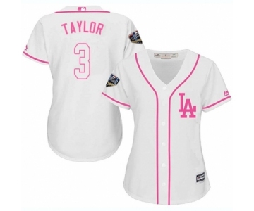 Women's Majestic Los Angeles Dodgers #3 Chris Taylor Authentic White Fashion Cool Base 2018 World Series MLB Jersey