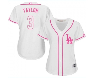 Women's Majestic Los Angeles Dodgers #3 Chris Taylor Authentic White Fashion Cool Base MLB Jersey