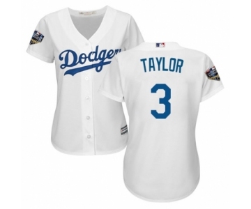 Women's Majestic Los Angeles Dodgers #3 Chris Taylor Authentic White Home Cool Base 2018 World Series MLB Jersey