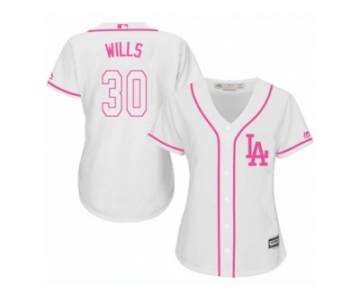 Women's Majestic Los Angeles Dodgers #30 Maury Wills Authentic White Fashion Cool Base MLB Jersey