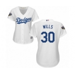 Women's Majestic Los Angeles Dodgers #30 Maury Wills Authentic White Home Cool Base 2018 World Series MLB Jersey