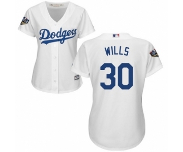 Women's Majestic Los Angeles Dodgers #30 Maury Wills Authentic White Home Cool Base 2018 World Series MLB Jersey